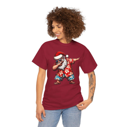 Hawaiian Dabbing Santa | Funny Christmas T-Shirt for Men & Women - Stylfer