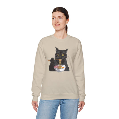 Black Cat Eating Ramen Sweatshirt – Cute Kawaii Japanese Style - Stylfer