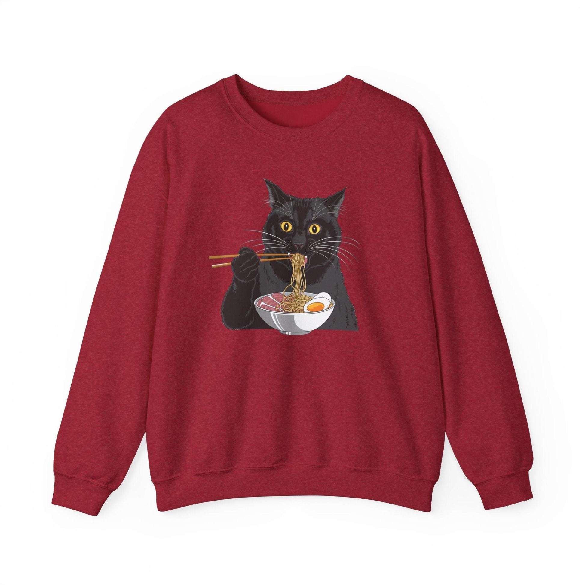 Black Cat Eating Ramen Sweatshirt – Cute Kawaii Japanese Style - Stylfer