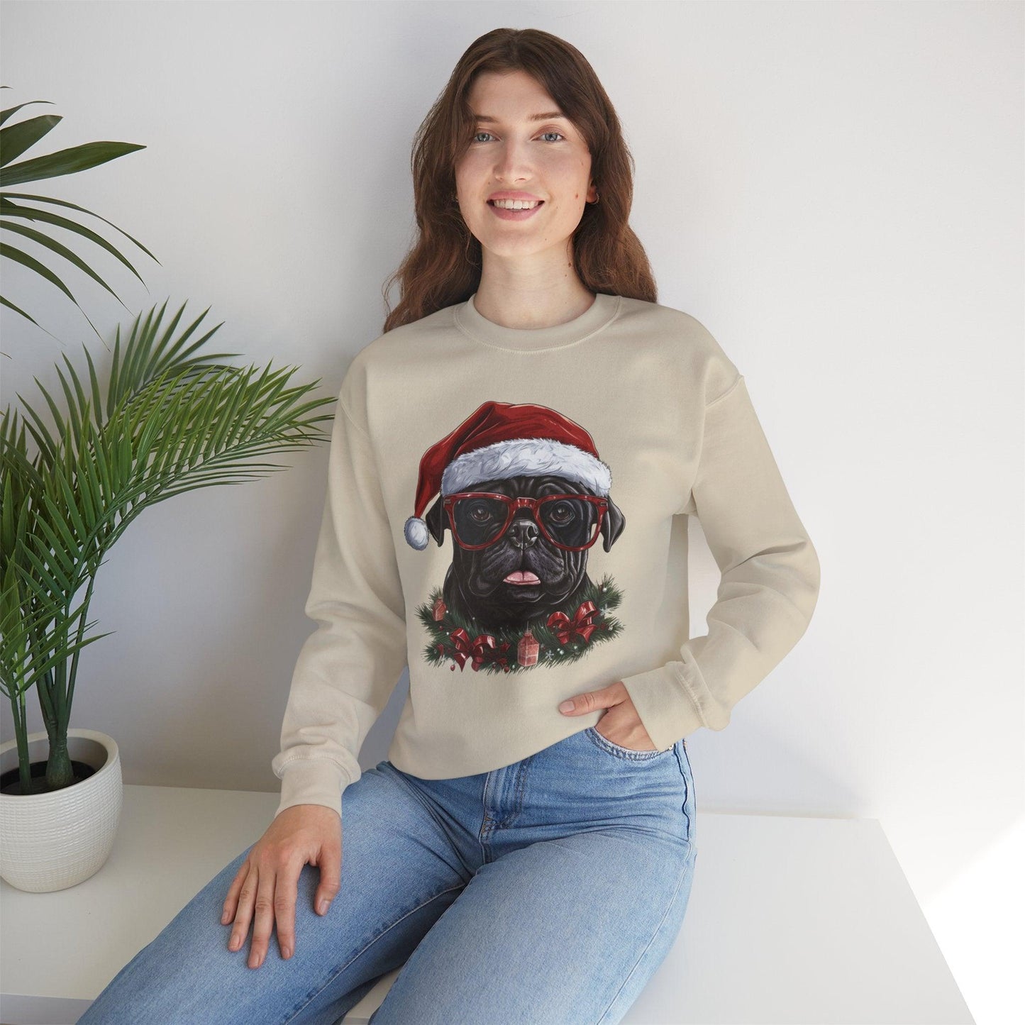 Funny Santa Pug Christmas Sweatshirt – Cute Holiday Pullover for Dog Lovers - Stylfer