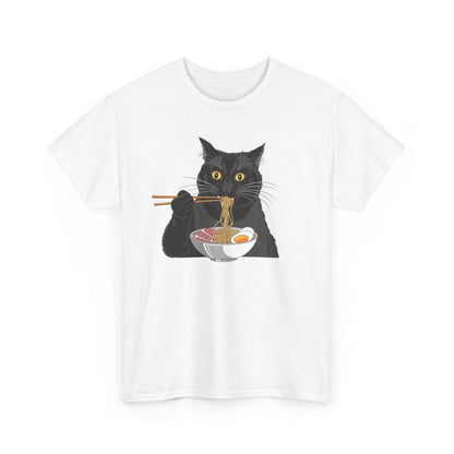 Funny Black Cat Eating Ramen T-Shirt – Cute Kawaii Japanese Tee - Stylfer