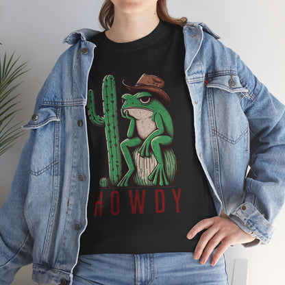 Funny Frog Cowboy T-Shirt | 'Howdy' Western Graphic Tee for Men & Women