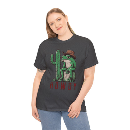 Funny Frog Cowboy T-Shirt | 'Howdy' Western Graphic Tee for Men & Women