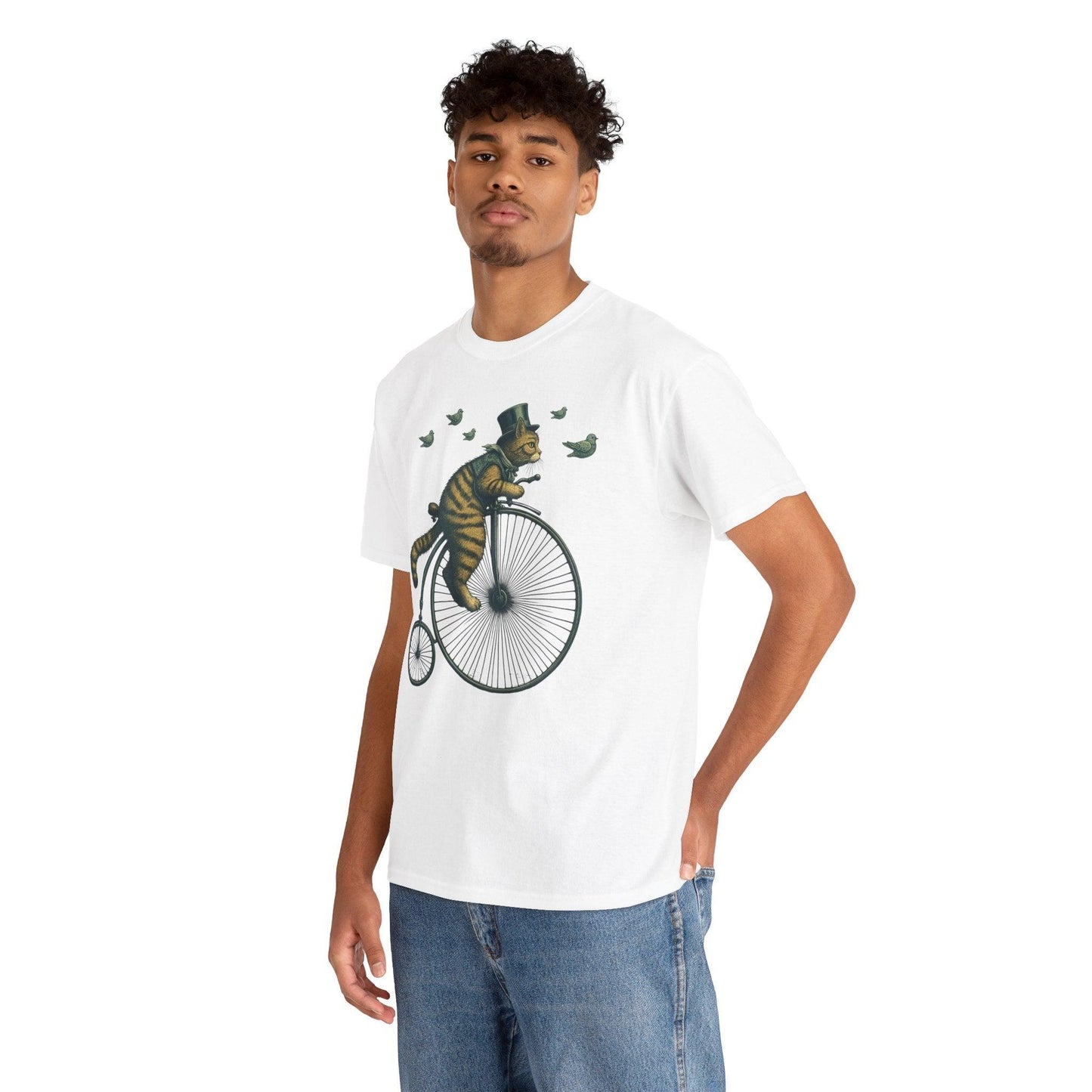 Cat Riding Vintage Bicycle Shirt | Quirky Retro Design - Stylfer