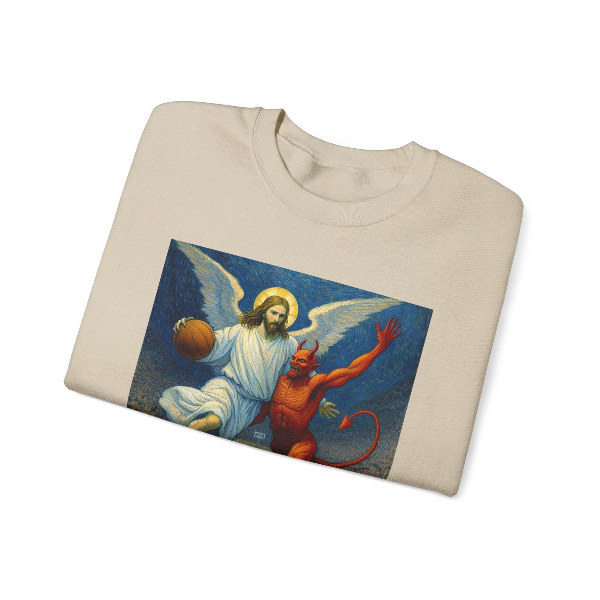 Jesus Vs Satan Basketball Sweatshirt | Faith-Inspired Sports Pullover - Stylfer