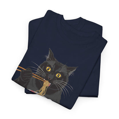 Funny Black Cat Eating Ramen T-Shirt – Cute Kawaii Japanese Tee - Stylfer