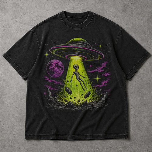 SF_COLOR=black; SF_ITEM=adult-t-shirt; SF_ROLE=main; Alien Abduction UFO T-Shirt Neon Tractor Beam Space Moon Sci Fi Apparel - Black Adult T-Shirt product image