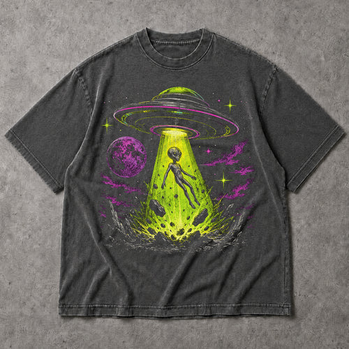 SF_COLOR=dark-heather; SF_ITEM=adult-t-shirt; SF_ROLE=main; Alien Abduction UFO T-Shirt Neon Tractor Beam Space Moon Sci Fi Apparel - Dark Heather Adult T-Shirt product image