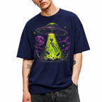 SF_COLOR=navy; SF_ITEM=adult-t-shirt; SF_ROLE=gallery; Alien Abduction UFO T-Shirt Neon Tractor Beam Space Moon Sci Fi Apparel - Navy Adult T-Shirt product image