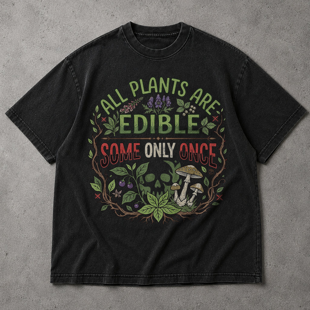 SF_COLOR=black; SF_ITEM=adult-t-shirt; SF_ROLE=main; All Plants Are Edible Mushrooms T-Shirt Skull Poisonous Plants Graphic Tee - Black Adult T-Shirt product image