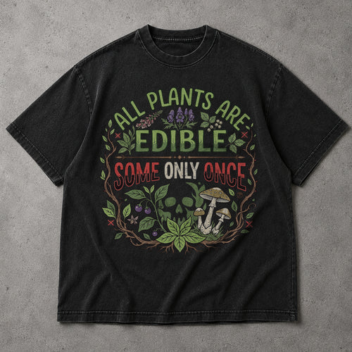 SF_COLOR=black; SF_ITEM=adult-t-shirt; SF_ROLE=main; All Plants Are Edible Mushrooms T-Shirt Skull Poisonous Plants Graphic Tee - Black Adult T-Shirt product image