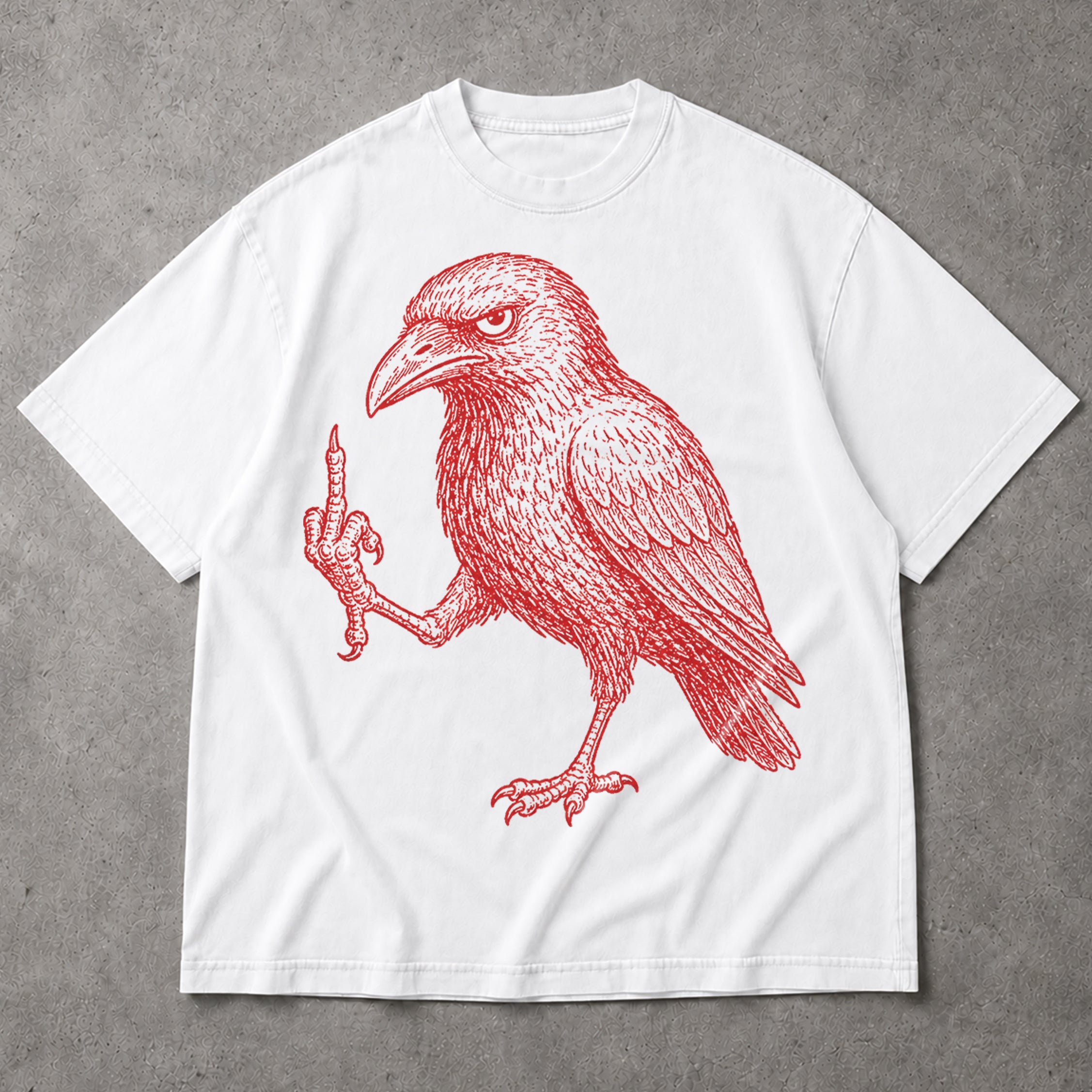SF_COLOR=white; SF_ITEM=adult-t-shirt; SF_ROLE=main; Angry Crow Flipping The Bird T-Shirt Funny Sarcastic Raven Middle Finger Apparel - White Adult T-Shirt product image