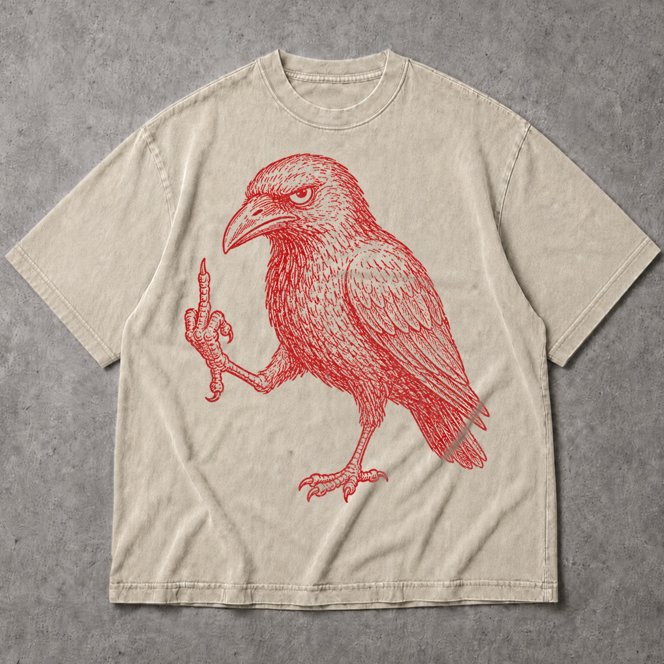 SF_COLOR=sand; SF_ITEM=adult-t-shirt; SF_ROLE=main; Angry Crow Flipping The Bird T-Shirt Funny Sarcastic Raven Middle Finger Apparel - Sand Adult T-Shirt product image