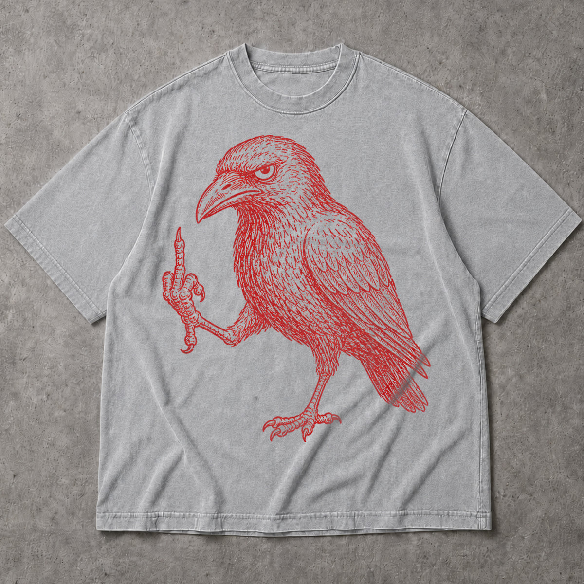 SF_COLOR=sport-grey; SF_ITEM=adult-t-shirt; SF_ROLE=main; Angry Crow Flipping The Bird T-Shirt Funny Sarcastic Raven Middle Finger Apparel - Sport Grey Adult T-Shirt product image