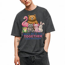 SF_COLOR=dark-heather; SF_ITEM=adult-t-shirt; SF_ROLE=main; Animals Together Like Hostages Flamingo Bear T-Shirt Funny Cute Crew Tee - Dark Heather Adult T-Shirt product image