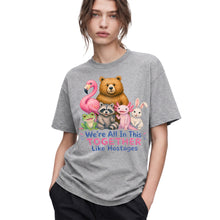 SF_COLOR=sport-grey; SF_ITEM=adult-t-shirt; SF_ROLE=gallery; Animals Together Like Hostages Flamingo Bear T-Shirt Funny Cute Crew Tee - Sport Grey Adult T-Shirt product image