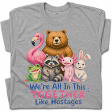 SF_COLOR=sport-grey; SF_ITEM=adult-t-shirt; SF_ROLE=gallery; Animals Together Like Hostages Flamingo Bear T-Shirt Funny Cute Crew Tee - Sport Grey Adult T-Shirt product image