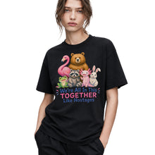 SF_COLOR=black; SF_ITEM=adult-t-shirt; SF_ROLE=gallery; Animals Together Like Hostages Flamingo Bear T-Shirt Funny Cute Crew Tee - Black Adult T-Shirt product image