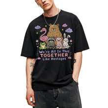 SF_COLOR=black; SF_ITEM=adult-t-shirt; SF_ROLE=main; Animals Together Like Hostages Bear Raccoon T-Shirt Cute Funny Group Tee - Black Adult T-Shirt product image