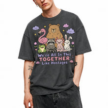 SF_COLOR=dark-heather; SF_ITEM=adult-t-shirt; SF_ROLE=main; Animals Together Like Hostages Bear Raccoon T-Shirt Cute Funny Group Tee - Dark Heather Adult T-Shirt product image