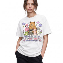 SF_COLOR=white; SF_ITEM=adult-t-shirt; SF_ROLE=gallery; Animals Together Like Hostages Bear Raccoon T-Shirt Cute Funny Group Tee - White Adult T-Shirt product image