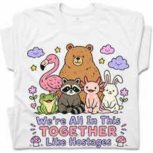 SF_COLOR=white; SF_ITEM=adult-t-shirt; SF_ROLE=gallery; Animals Together Like Hostages Bear Raccoon T-Shirt Cute Funny Group Tee - White Adult T-Shirt product image