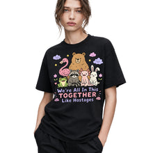 SF_COLOR=black; SF_ITEM=adult-t-shirt; SF_ROLE=gallery; Animals Together Like Hostages Bear Raccoon T-Shirt Cute Funny Group Tee - Black Adult T-Shirt product image