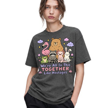 SF_COLOR=dark-heather; SF_ITEM=adult-t-shirt; SF_ROLE=gallery; Animals Together Like Hostages Bear Raccoon T-Shirt Cute Funny Group Tee - Dark Heather Adult T-Shirt product image
