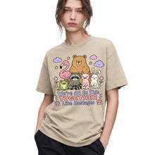 SF_COLOR=sand; SF_ITEM=adult-t-shirt; SF_ROLE=gallery; Animals Together Like Hostages Bear Raccoon T-Shirt Cute Funny Group Tee - Sand Adult T-Shirt product image