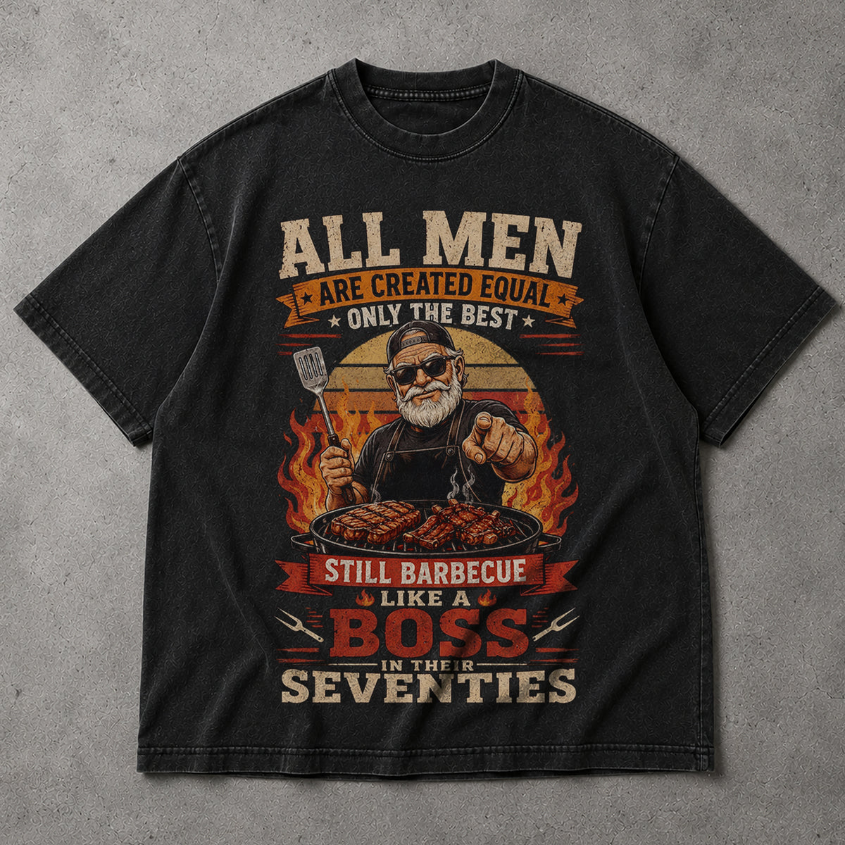 SF_COLOR=black; SF_ITEM=adult-t-shirt; SF_ROLE=main; Barbecue Like A Boss In Seventies T-Shirt Funny Grilling Retiret Apparel - Black Adult T-Shirt product image