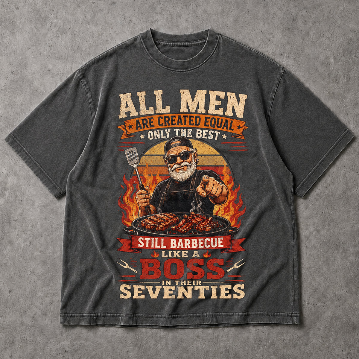 SF_COLOR=dark-heather; SF_ITEM=adult-t-shirt; SF_ROLE=main; Barbecue Like A Boss In Seventies T-Shirt Funny Grilling Retiret Apparel - Dark Heather Adult T-Shirt product image