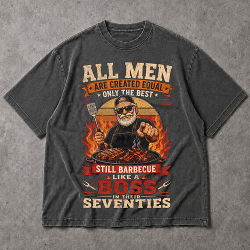 SF_COLOR=dark-heather; SF_ITEM=adult-t-shirt; SF_ROLE=main; Barbecue Like A Boss In Seventies T-Shirt Funny Grilling Retiret Apparel - Dark Heather Adult T-Shirt product image