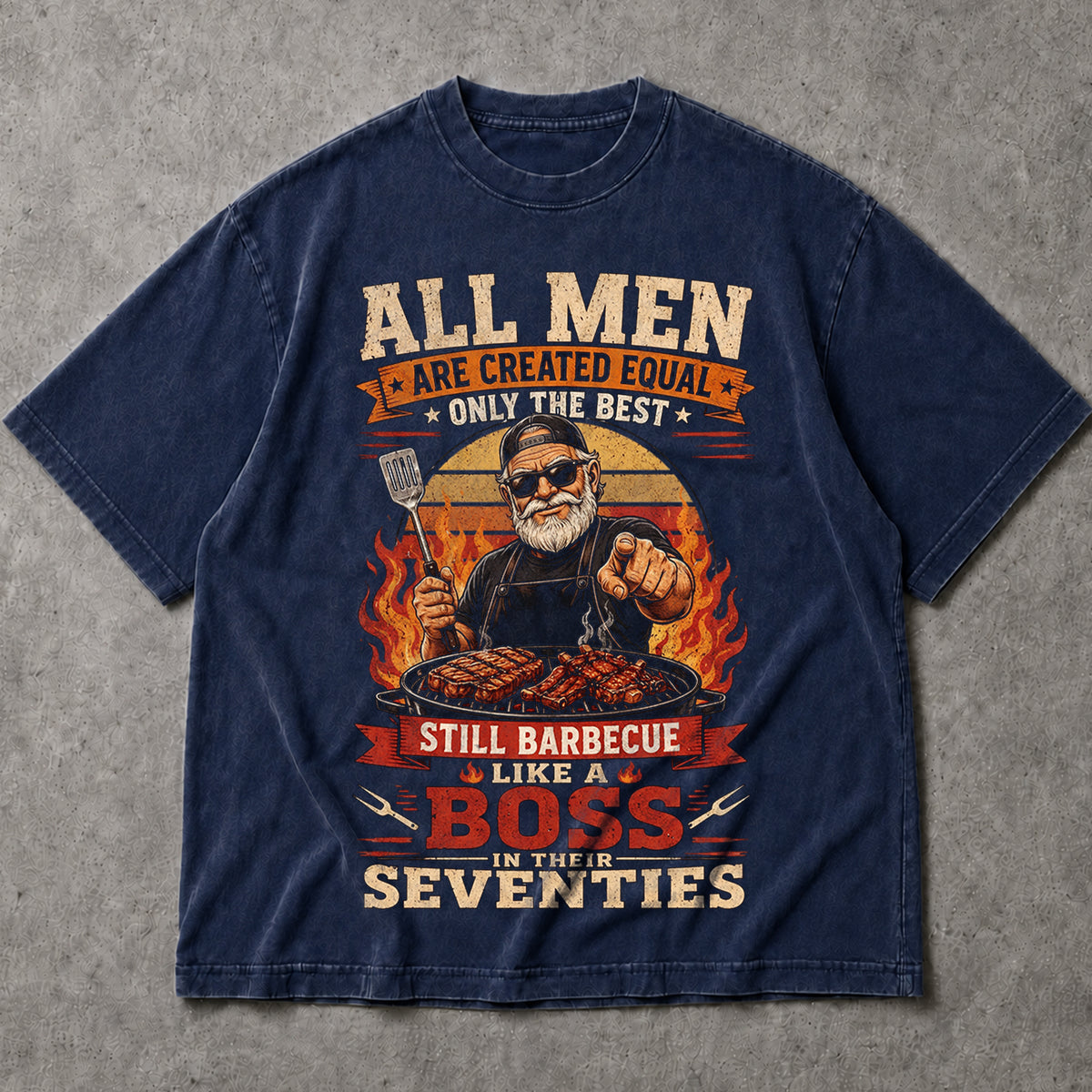 SF_COLOR=navy; SF_ITEM=adult-t-shirt; SF_ROLE=main; Barbecue Like A Boss In Seventies T-Shirt Funny Grilling Retiret Apparel - Navy Adult T-Shirt product image