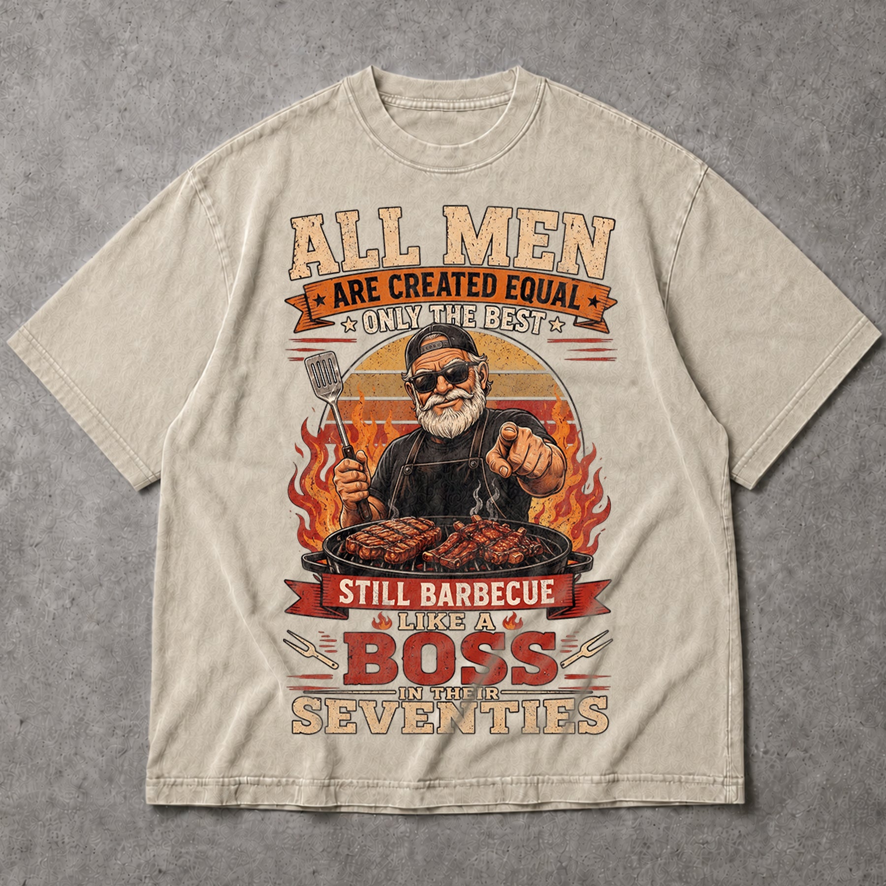 SF_COLOR=sand; SF_ITEM=adult-t-shirt; SF_ROLE=main; Barbecue Like A Boss In Seventies T-Shirt Funny Grilling Retiret Apparel - Sand Adult T-Shirt product image