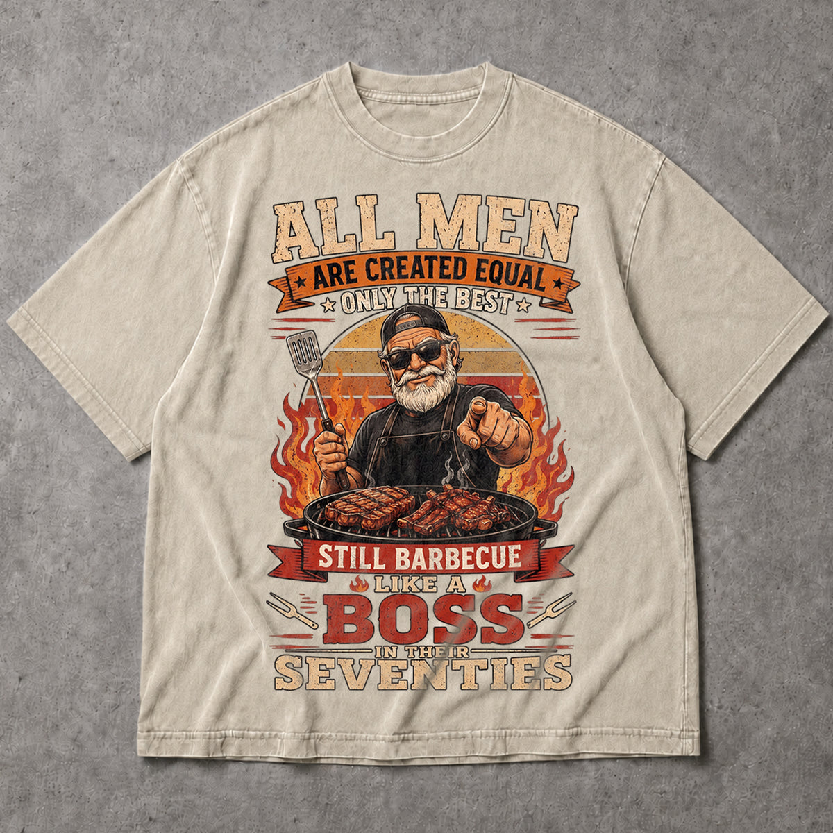 SF_COLOR=sand; SF_ITEM=adult-t-shirt; SF_ROLE=main; Barbecue Like A Boss In Seventies T-Shirt Funny Grilling Retiret Apparel - Sand Adult T-Shirt product image