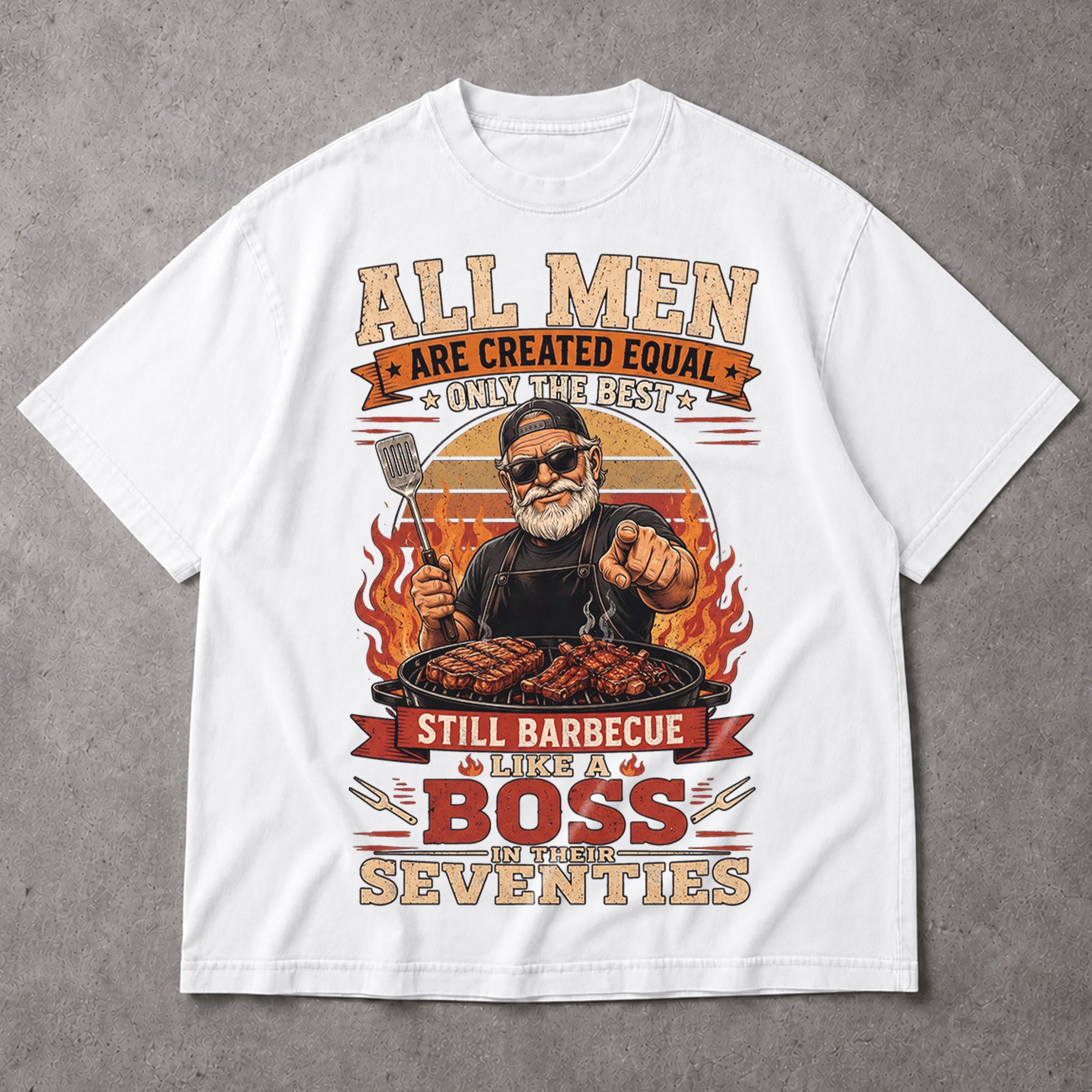 SF_COLOR=white; SF_ITEM=adult-t-shirt; SF_ROLE=main; Barbecue Like A Boss In Seventies T-Shirt Funny Grilling Retiret Apparel - White Adult T-Shirt product image