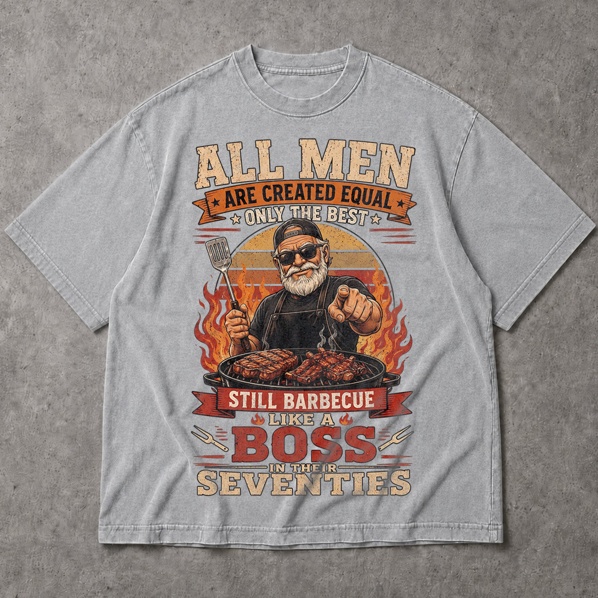 SF_COLOR=sport-grey; SF_ITEM=adult-t-shirt; SF_ROLE=main; Barbecue Like A Boss In Seventies T-Shirt Funny Grilling Retiret Apparel - Sport Grey Adult T-Shirt product image