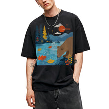 SF_COLOR=black; SF_ITEM=adult-t-shirt; SF_ROLE=main; Bear Drinking Lake Canoe T-Shirt Funny Wilderness Animal Tee - Black Adult T-Shirt product image