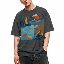 SF_COLOR=dark-heather; SF_ITEM=adult-t-shirt; SF_ROLE=main; Bear Drinking Lake Canoe T-Shirt Funny Wilderness Animal Tee - Dark Heather Adult T-Shirt product image