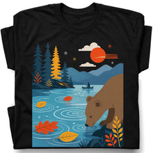SF_COLOR=black; SF_ITEM=adult-t-shirt; SF_ROLE=gallery; Bear Drinking Lake Canoe T-Shirt Funny Wilderness Animal Tee - Black Adult T-Shirt product image