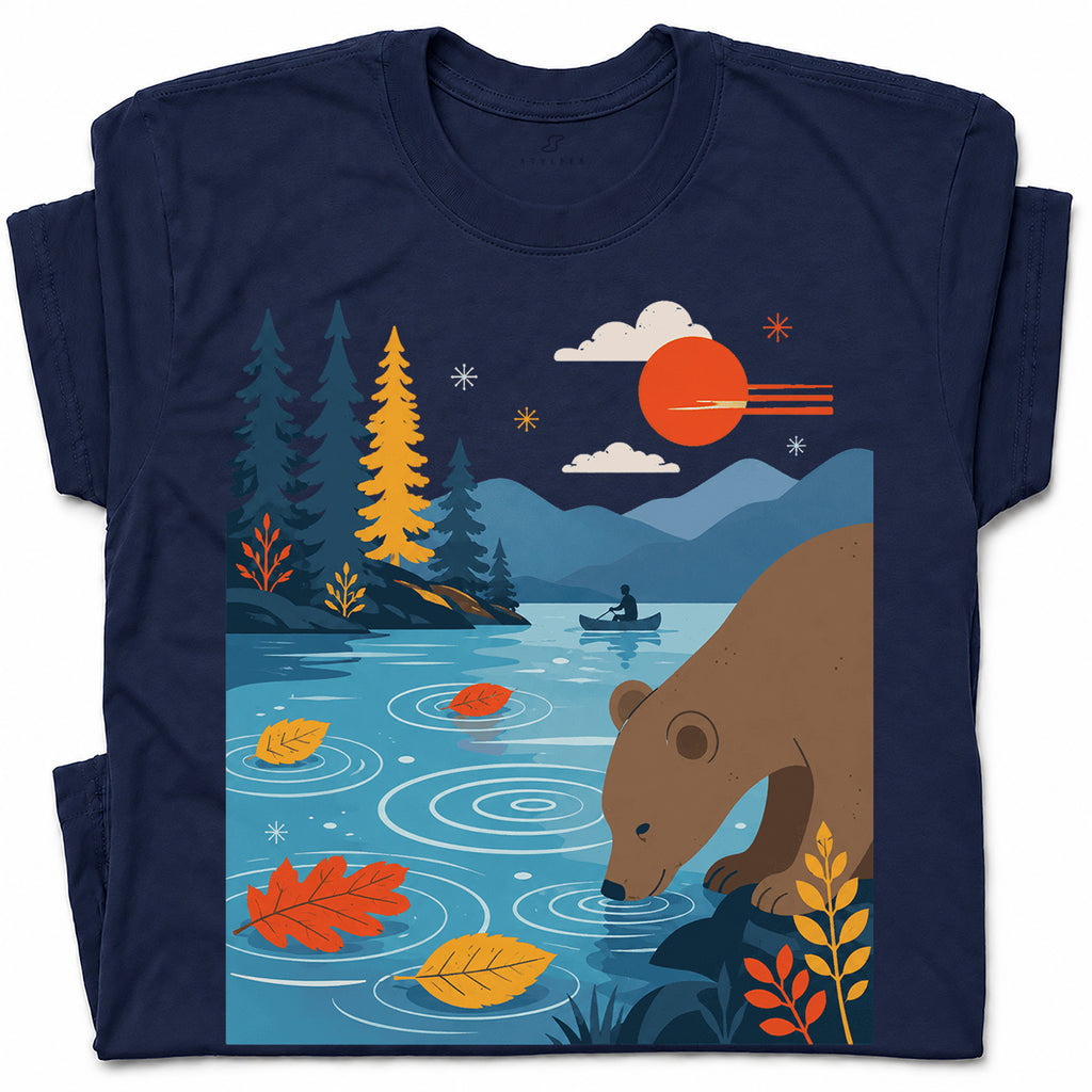 SF_COLOR=navy; SF_ITEM=adult-t-shirt; SF_ROLE=gallery; Bear Drinking Lake Canoe T-Shirt Funny Wilderness Animal Tee - Navy Adult T-Shirt product image