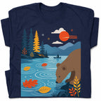 SF_COLOR=navy; SF_ITEM=adult-t-shirt; SF_ROLE=gallery; Bear Drinking Lake Canoe T-Shirt Funny Wilderness Animal Tee - Navy Adult T-Shirt product image