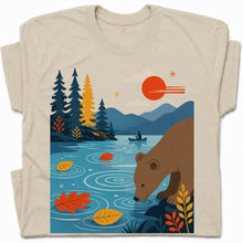 SF_COLOR=sand; SF_ITEM=adult-t-shirt; SF_ROLE=gallery; Bear Drinking Lake Canoe T-Shirt Funny Wilderness Animal Tee - Sand Adult T-Shirt product image