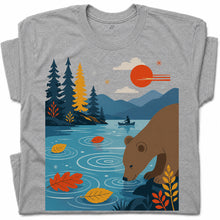 SF_COLOR=sport-grey; SF_ITEM=adult-t-shirt; SF_ROLE=gallery; Bear Drinking Lake Canoe T-Shirt Funny Wilderness Animal Tee - Sport Grey Adult T-Shirt product image