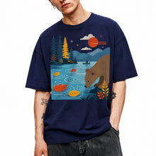 SF_COLOR=navy; SF_ITEM=adult-t-shirt; SF_ROLE=main; Bear Drinking Lake Canoe T-Shirt Funny Wilderness Animal Tee - Navy Adult T-Shirt product image
