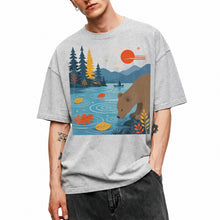 SF_COLOR=sport-grey; SF_ITEM=adult-t-shirt; SF_ROLE=main; Bear Drinking Lake Canoe T-Shirt Funny Wilderness Animal Tee - Sport Grey Adult T-Shirt product image