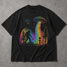 SF_COLOR=black; SF_ITEM=adult-t-shirt; SF_ROLE=main; Bigfoot Alien Peace Sign T-Shirt Rainbow UFO Abduction Sasquatch Tee - Black Adult T-Shirt product image