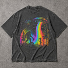 SF_COLOR=dark-heather; SF_ITEM=adult-t-shirt; SF_ROLE=main; Bigfoot Alien Peace Sign T-Shirt Rainbow UFO Abduction Sasquatch Tee - Dark Heather Adult T-Shirt product image