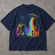 SF_COLOR=navy; SF_ITEM=adult-t-shirt; SF_ROLE=main; Bigfoot Alien Peace Sign T-Shirt Rainbow UFO Abduction Sasquatch Tee - Navy Adult T-Shirt product image