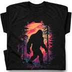 SF_COLOR=black; SF_ITEM=adult-t-shirt; SF_ROLE=gallery; Bigfoot Sasquatch Forest Sunset Silhouette T-Shirt Cryptid Nature Hiking Tee - Black Adult T-Shirt product image